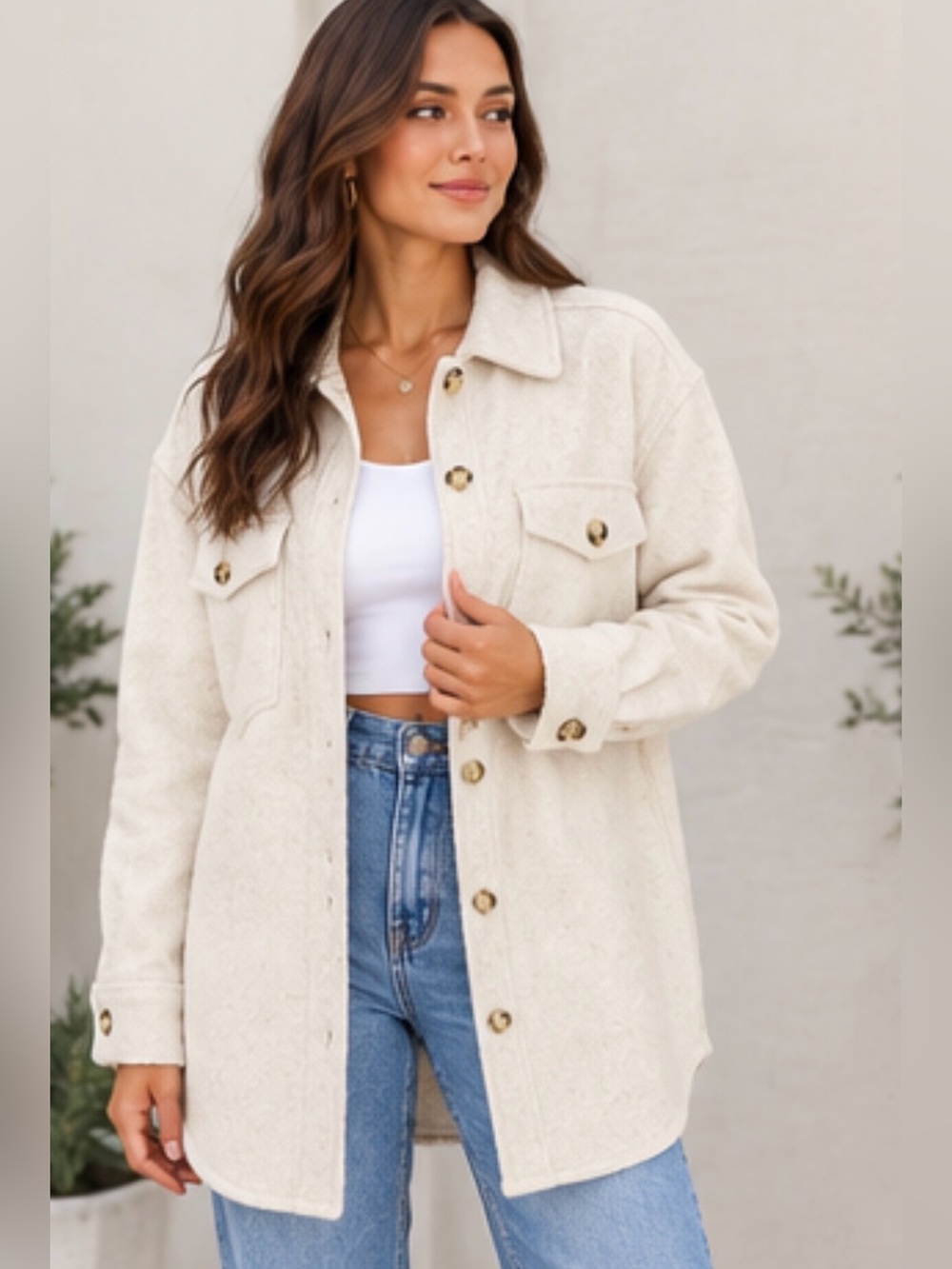 Wilfred Free Aritzia The Ganna Shirt Jacket S Heather Bone 100% Merino Wool Long